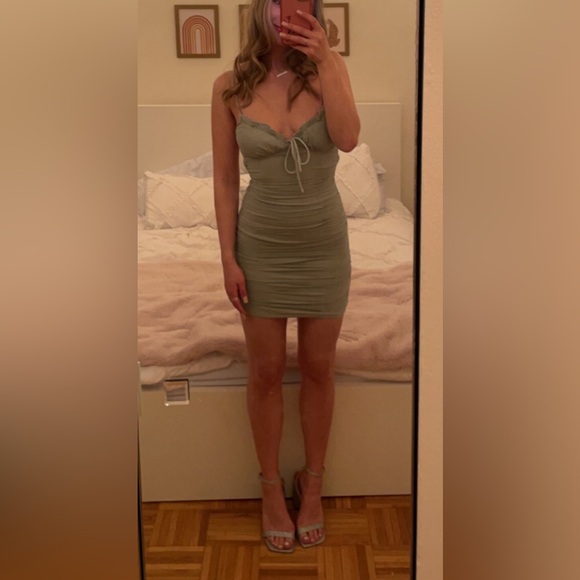 Mint Green Ruched Mini Dress - Picture 1 of 3